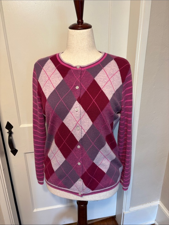 Lands' End Sweaters - Lands' End Argyle Button-Front Cardigan in Pink and Purple